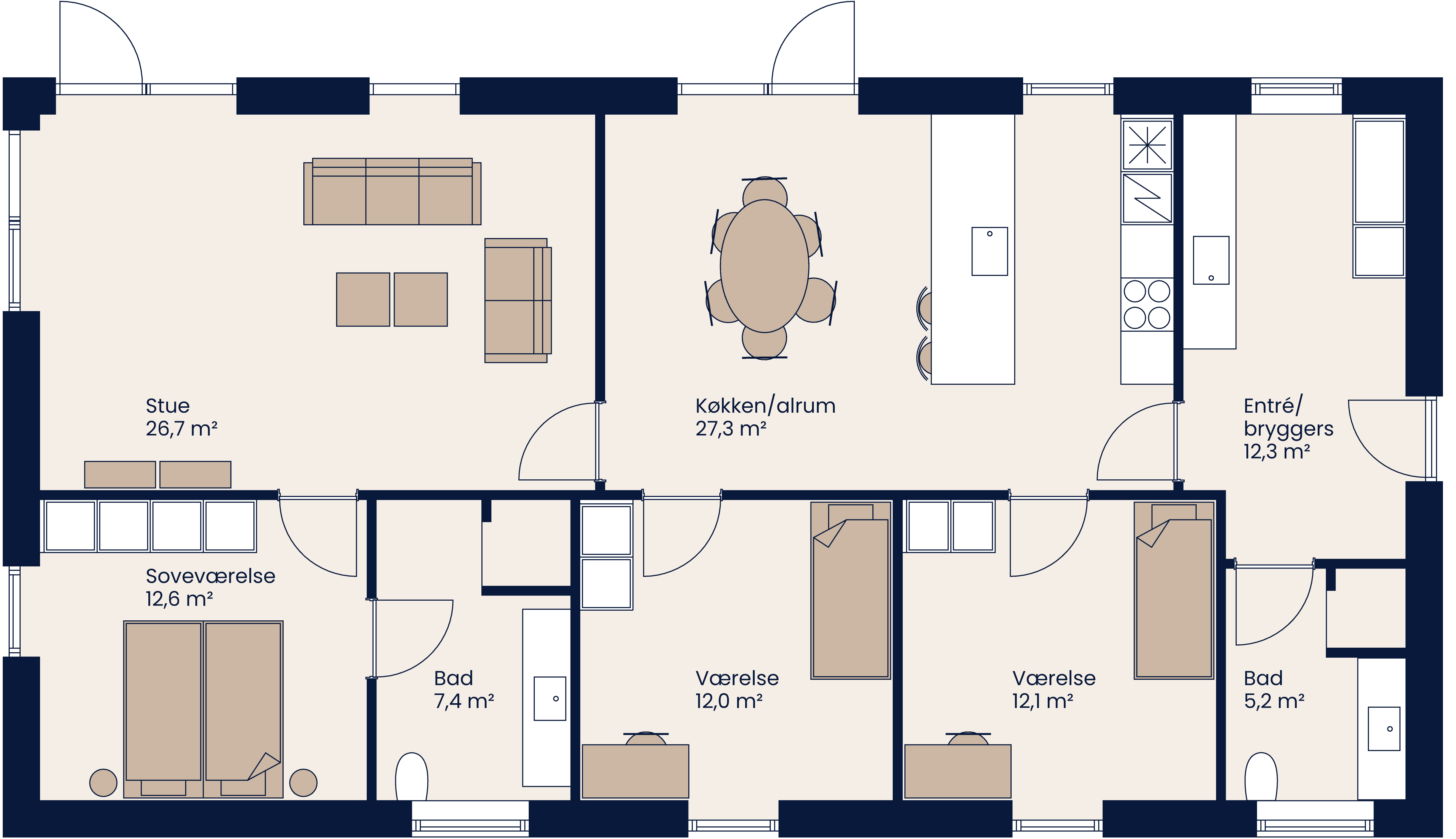 Plantegning Længehus 139 M²