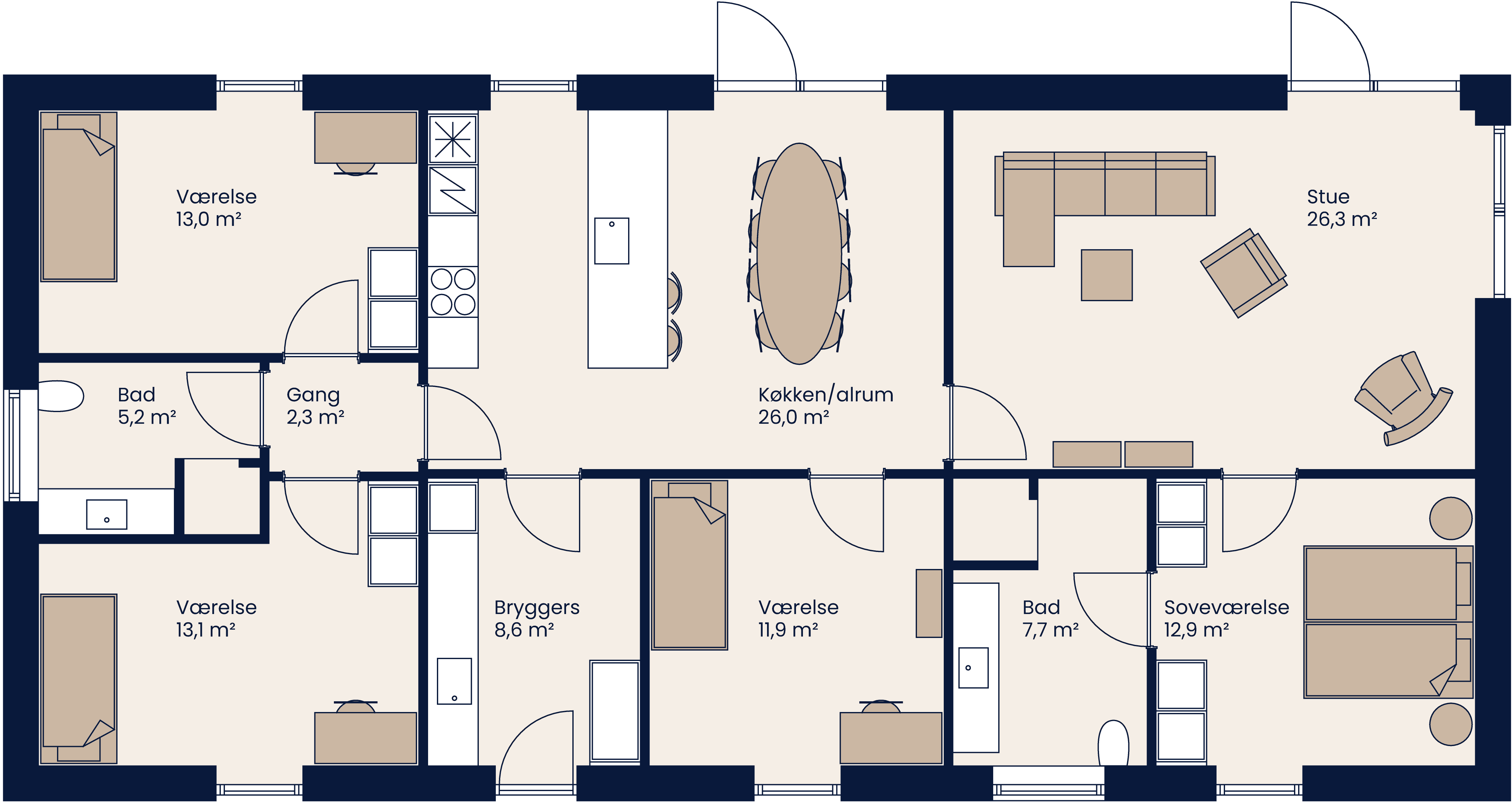 Plantegning Længehus 153 M²