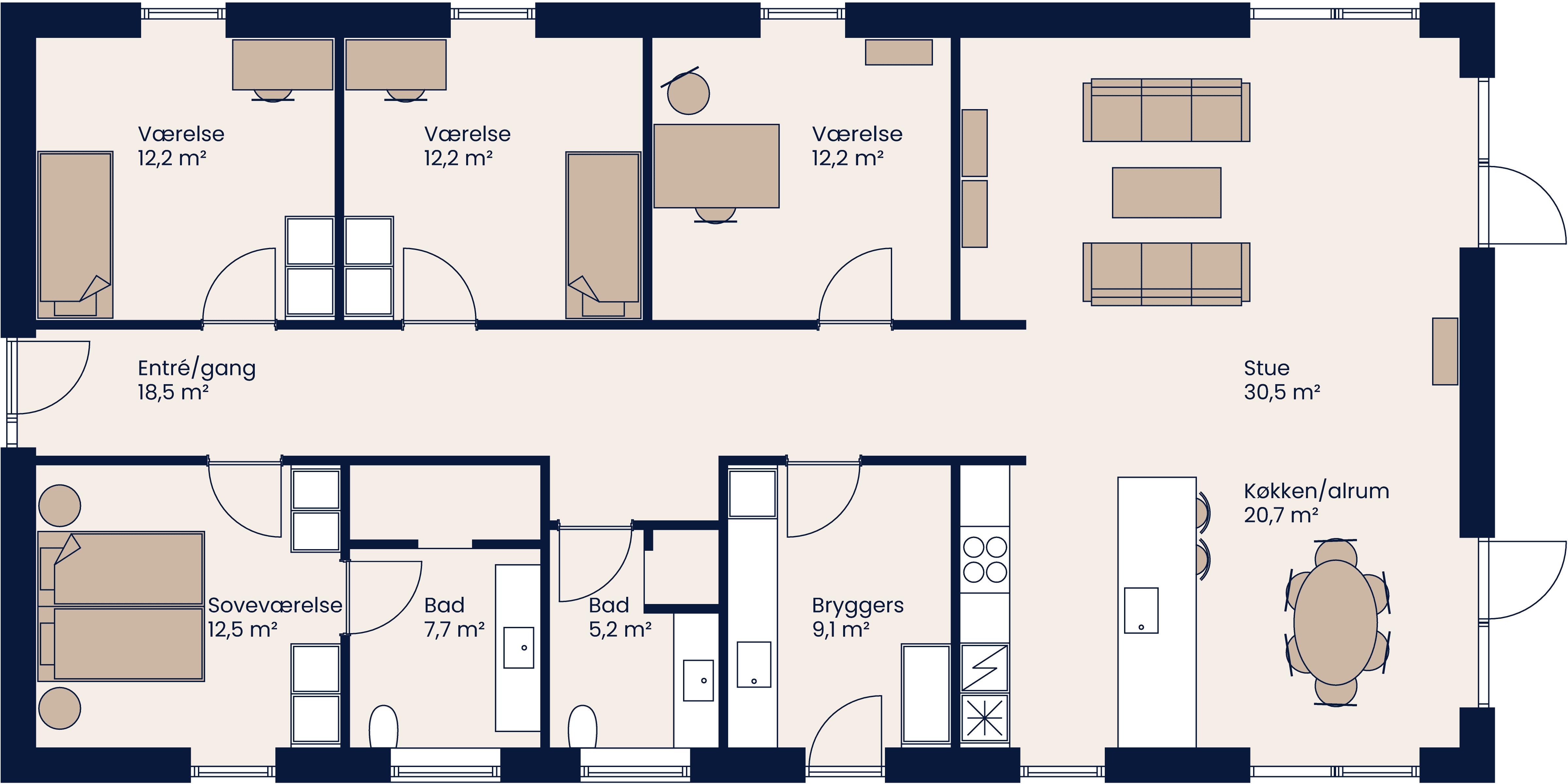Plantegning Længehus 168 M²