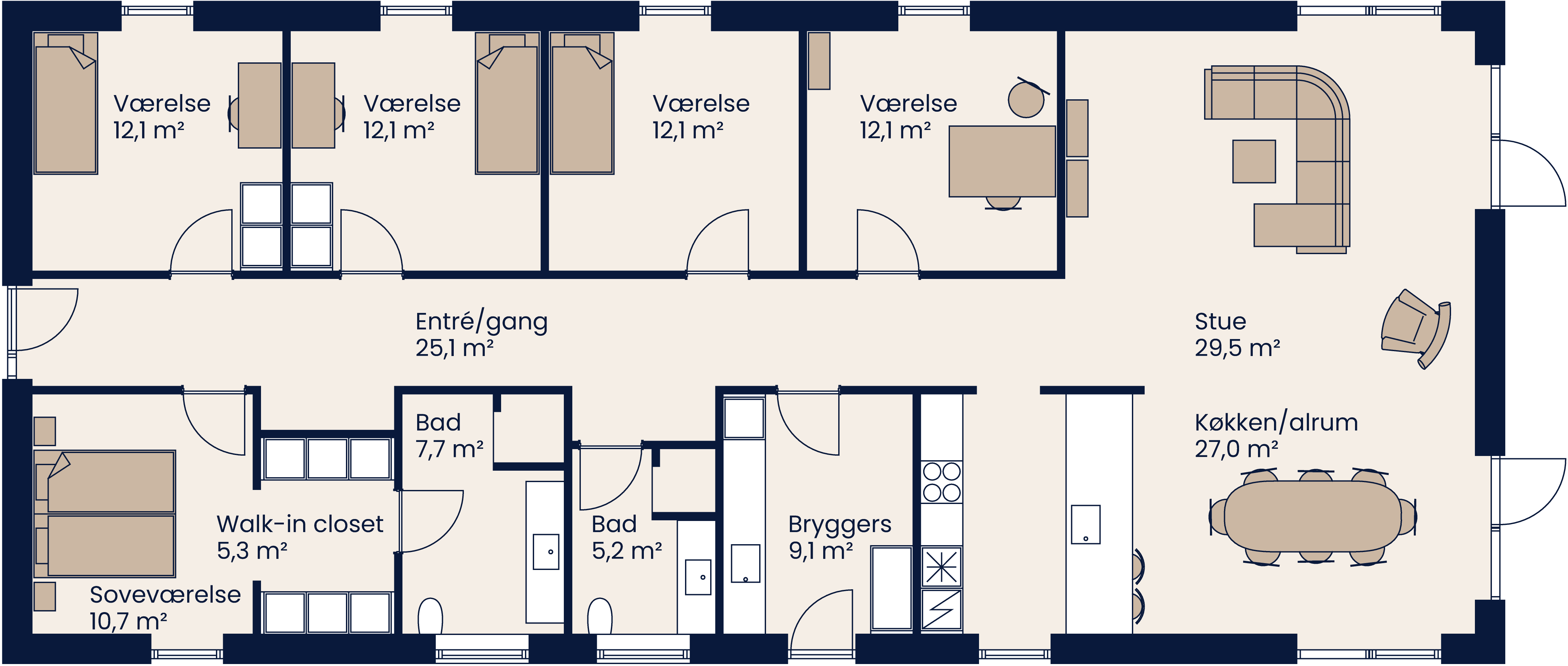 Plantegning Længehus 199 M²