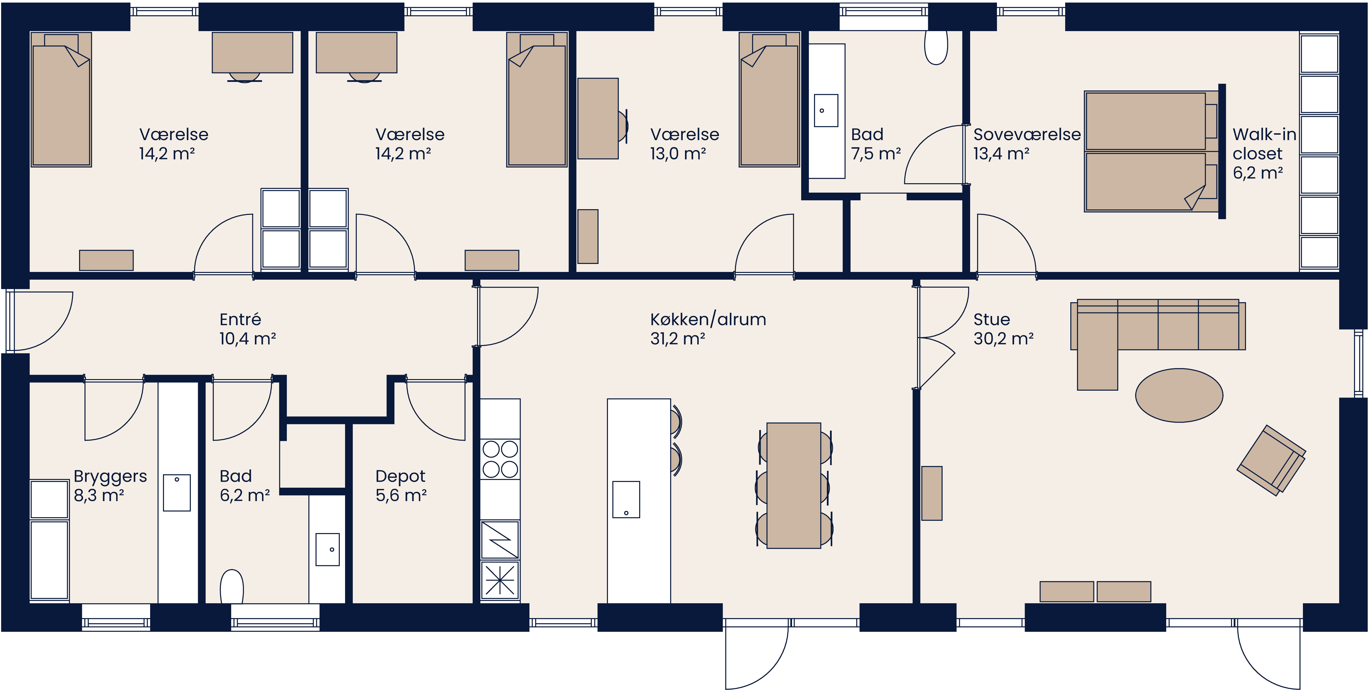 Plantegning Længehus 190 M²