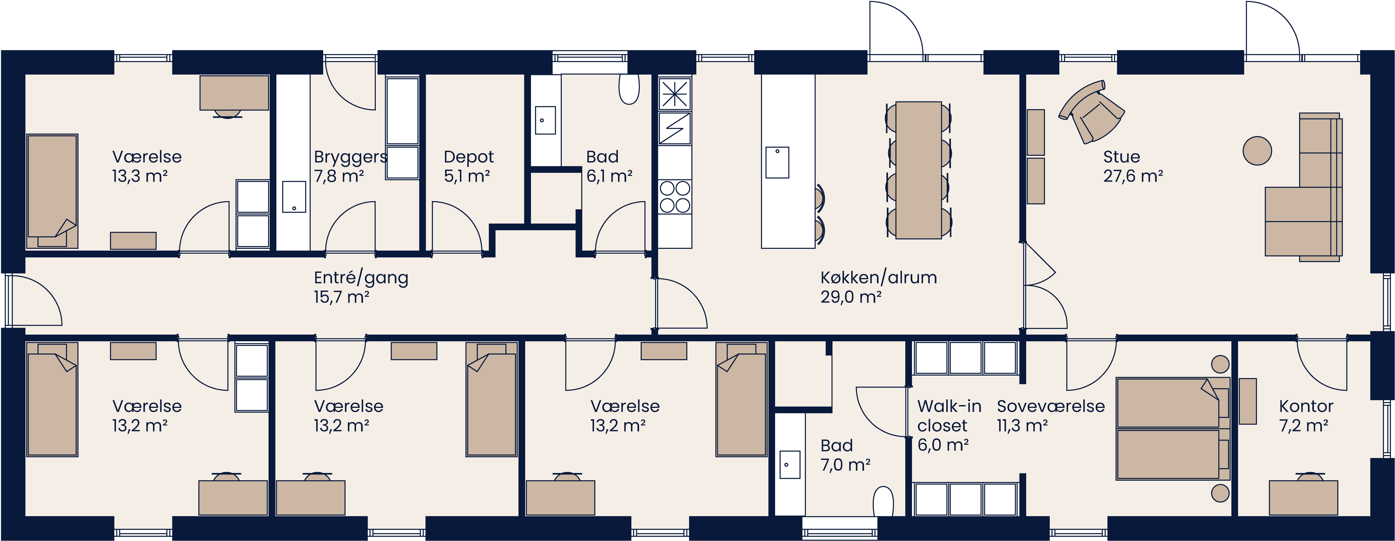 Plantegning Længehus 210 M²