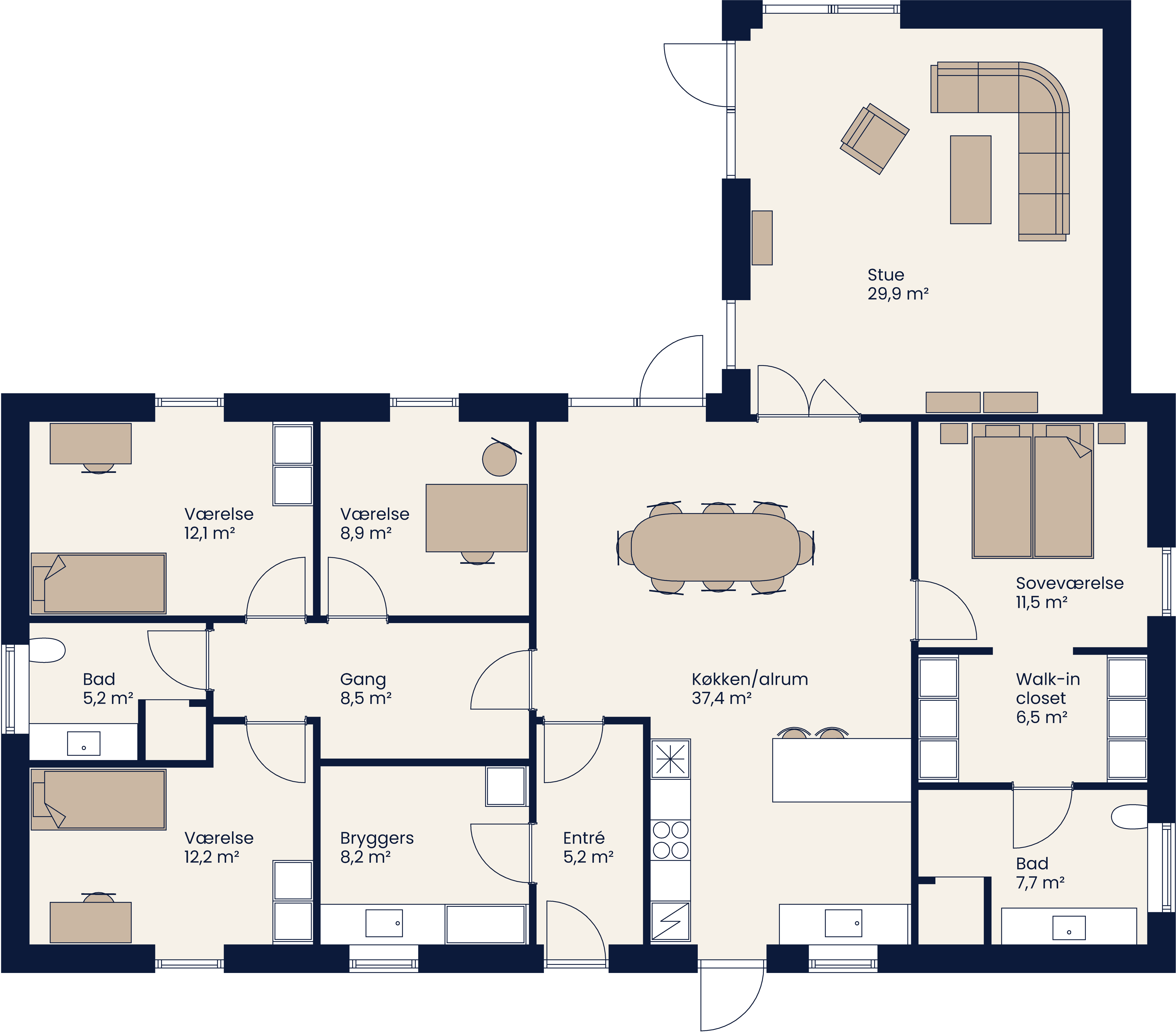 Plantegning Vinkelhus 184 M²