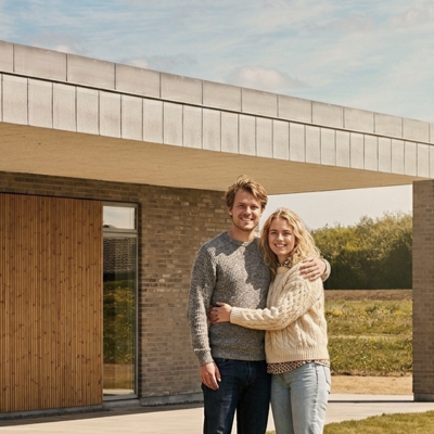 Ungt Par Foran Ensidigt Hus